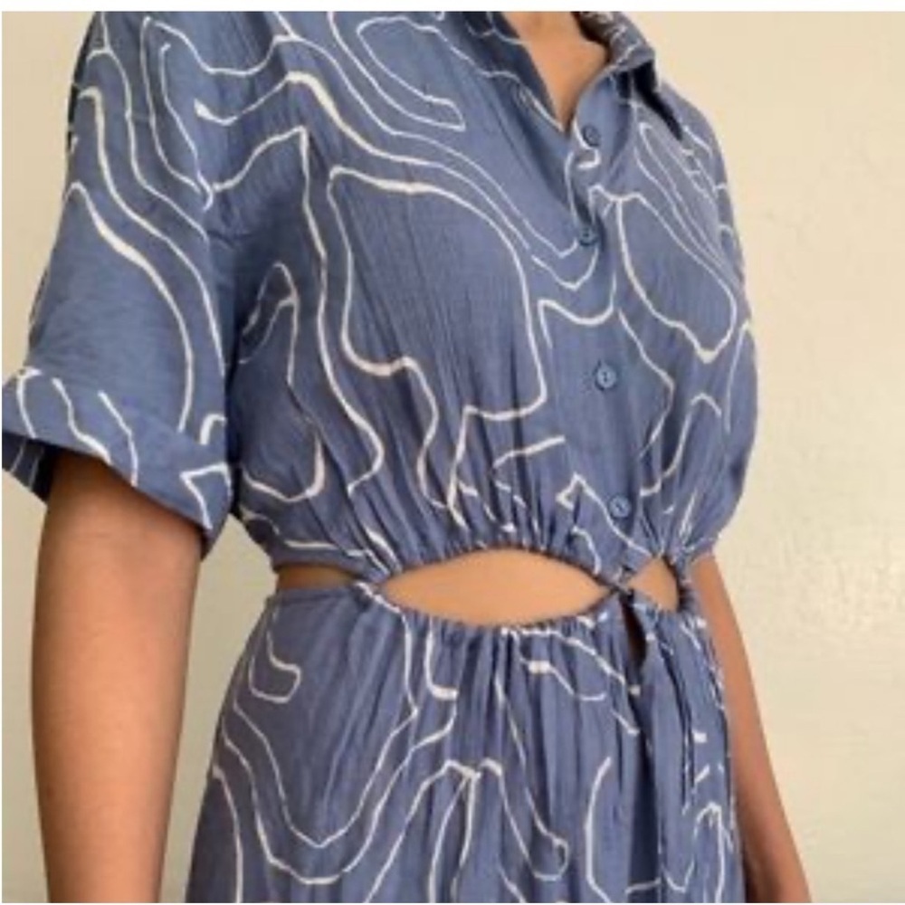 Lush Blue Maxi Dress with White Abstract Pattern and Cutouts Nwt Size S Small